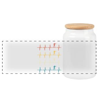 biathlon heartbeat retro biathlete - Panoramic Cookie Jar with Wooden Lid - white - Front