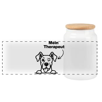 DER HUND MEIN THERAPEUT, HUNDE! 🐶 DOGLOVER PFOTE - Panorama Keksdose mit Holzdeckel - Weiß - Vorne