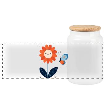 Laughing Flower with Butterfly - Panoramic Cookie Jar with Wooden Lid - white - Front
