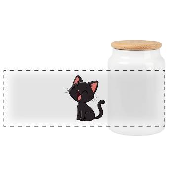 Chaton Noir Rieur Minimal - Boîte à biscuits avec couvercle en bois - blanc - Devant