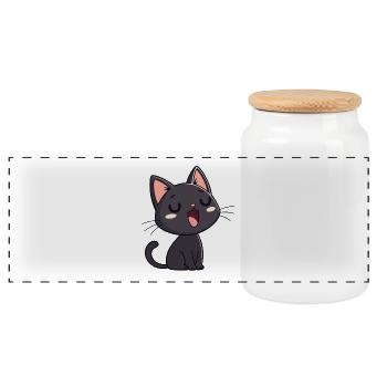 Chaton Noir Bâilleur Doux - Boîte à biscuits avec couvercle en bois - blanc - Devant