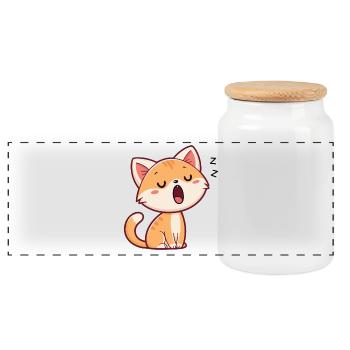 Pastel Sleeping Kitten - Panoramic Cookie Jar with Wooden Lid - white - Front