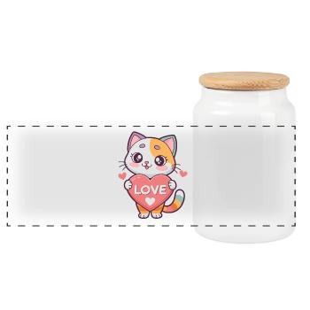 Kawaii Katzenherz-Liebe - Panorama Keksdose mit Holzdeckel - Weiß - Vorne