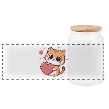 Chat cœur kawaii amoureuse - Boîte à biscuits avec couvercle en bois - blanc - Devant