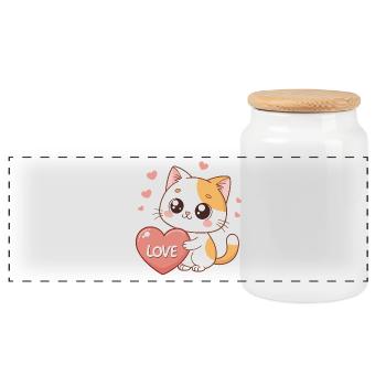 Chat kawaii cœur amour - Boîte à biscuits avec couvercle en bois - blanc - Devant
