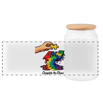 Autism Puzzle Piece Rainbow Awareness Art - Panoramic Cookie Jar with Wooden Lid - white - Front