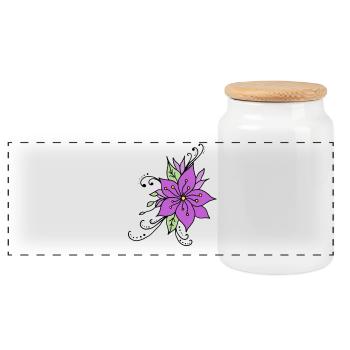 Hibiscus Flower - Panoramic Cookie Jar with Wooden Lid - white - Front
