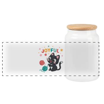 Glückliche Katze und bunte Bälle - Panorama Keksdose mit Holzdeckel - Weiß - Vorne