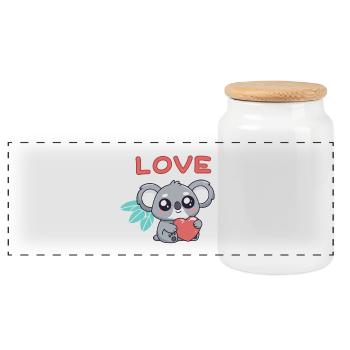 Koala Heart Love Kawaii - Panoramic Cookie Jar with Wooden Lid - white - Front