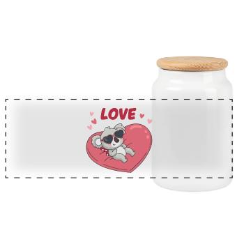 Koala in Love on Sweet Heart - Panoramic Cookie Jar with Wooden Lid - white - Front