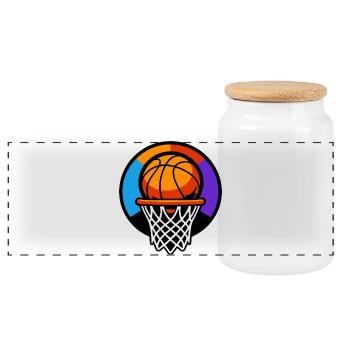 Basketball Hoop Ball Icon Graphic - Panoramic Cookie Jar with Wooden Lid - white - Front