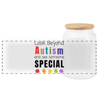 Autism Awareness Autistic People Look Beyond - Panoramic Cookie Jar with Wooden Lid - white - Front