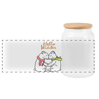 Hello Winter - Panoramic Cookie Jar with Wooden Lid - white - Front