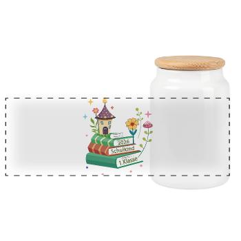 School child 1st grade - Panoramic Cookie Jar with Wooden Lid - white - Front
