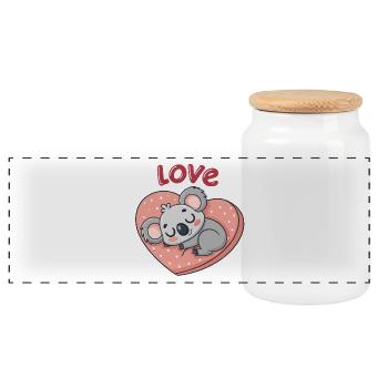 Koala d'amour sur cœur pastel - Boîte à biscuits avec couvercle en bois - blanc - Devant