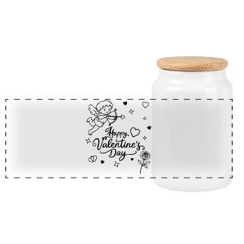 Saint Valentin Calligraphie, Angelot, Rose doodle - Boîte à biscuits avec couvercle en bois - blanc - Devant