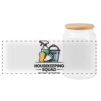 Funny Cleaning Design - Panoramic Cookie Jar with Wooden Lid - white - Front