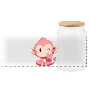 Little Pink Monkey Peace - Panoramic Cookie Jar with Wooden Lid - white - Front
