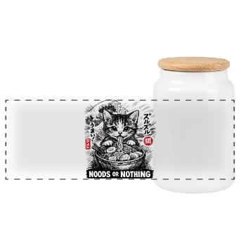 Katzen ramen: Noods or Nothing - Panoramic Cookie Jar with Wooden Lid - white - Front