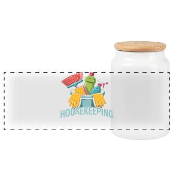 Funny Cleaning Design - Panoramic Cookie Jar with Wooden Lid - white - Front
