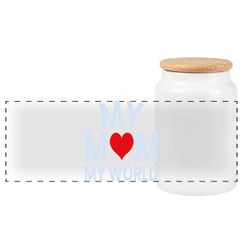 My Mom My World Heart - Panoramic Cookie Jar with Wooden Lid - white - Front