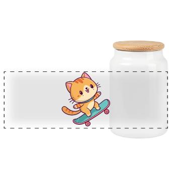 Colorful Skateboard Kitten - Panoramic Cookie Jar with Wooden Lid - white - Front