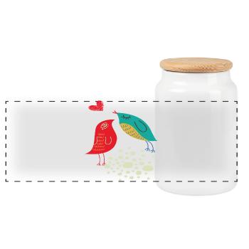 birds in love - Panoramic Cookie Jar with Wooden Lid - white - Front