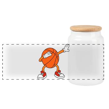 Basketball Dabbing Cartoon Funny Sports Design - Panoramic Cookie Jar with Wooden Lid - white - Front