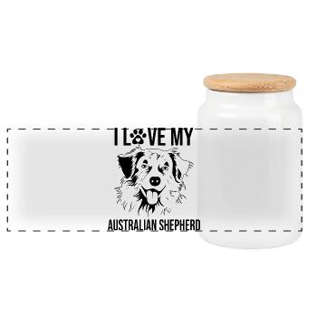 Ich Liebe meinen Australian Shepherd - Panorama Keksdose mit Holzdeckel - Weiß - Vorne