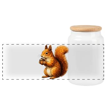 Niedliches Eichhörnchen mit Nuss –Tierillustration - Panorama Keksdose mit Holzdeckel - Weiß - Vorne