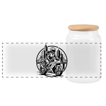 motarde qui part a l'aventure  - Boîte à biscuits avec couvercle en bois - blanc - Devant