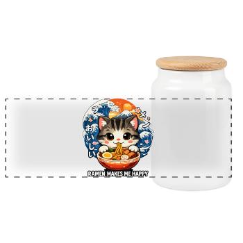 Katzen Ramen Nudel Japaner Anime Manga - Panorama Keksdose mit Holzdeckel - Weiß - Vorne