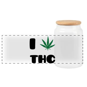 I Love THC - Weed - Cannabis - Boîte à biscuits avec couvercle en bois - blanc - Devant