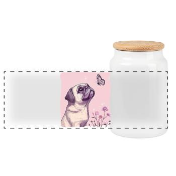 Mops mit Schmetterling - Panorama Keksdose mit Holzdeckel - Weiß - Vorne