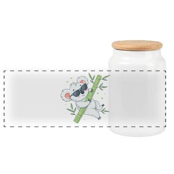 Koala on bamboo with glasses - Panoramic Cookie Jar with Wooden Lid - white - Front