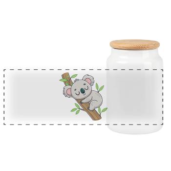 Schlafender Koala auf dem Ast - Panorama Keksdose mit Holzdeckel - Weiß - Vorne
