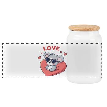 Koala-Liebe, Herz und Gläser - Panorama Keksdose mit Holzdeckel - Weiß - Vorne