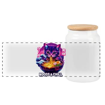 Ramen Noodles Cat Lover Retro Kawaii Cats - Panoramic Cookie Jar with Wooden Lid - white - Front