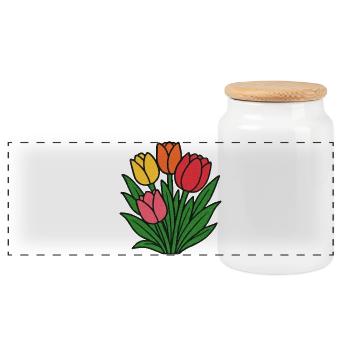 Tulip Patch Bloom - Panoramic Cookie Jar with Wooden Lid - white - Front