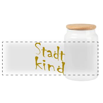 Stadtkind Handlettering Gold - Panorama Keksdose mit Holzdeckel - Weiß - Vorne
