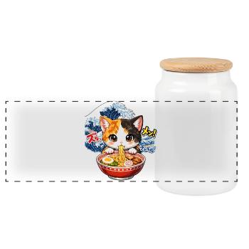 Kawaii Katzen Ramen Nudeln Japan Retro Ukiyo-E - Panorama Keksdose mit Holzdeckel - Weiß - Vorne