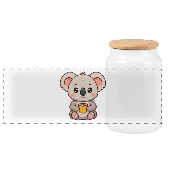 Koala Süße Kaffeetasse - Panorama Keksdose mit Holzdeckel - Weiß - Vorne