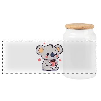 Koala Café Coeur Kawaii - Boîte à biscuits avec couvercle en bois - blanc - Devant