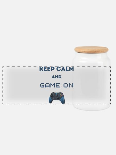 Keep Calm And Game On - Panorama Keksdose mit Holzdeckel - Weiß