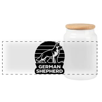 Deutscher Schäferhund Silhouette - Panorama Keksdose mit Holzdeckel - Weiß - Vorne