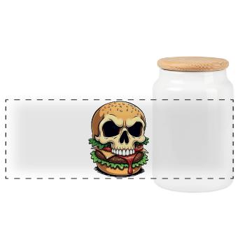Skull Burger Popart - Panoramic Cookie Jar with Wooden Lid - white - Front