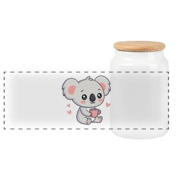 Koala Heart and Coffee Sweetness - Panoramic Cookie Jar with Wooden Lid - white - Front