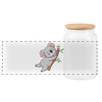 Cuddly koala on pastel branch - Panoramic Cookie Jar with Wooden Lid - white - Front