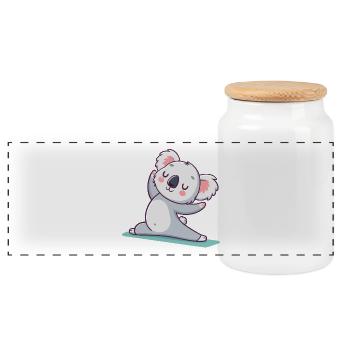 Koala Yoga Pastell-Zen - Panorama Keksdose mit Holzdeckel - Weiß - Vorne