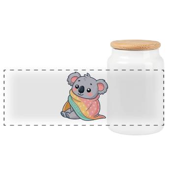 Koala cosy sous couverture - Boîte à biscuits avec couvercle en bois - blanc - Devant